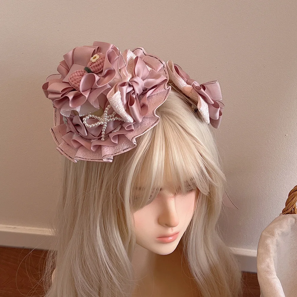 

Lolita Lolita Pink Lace Ribbon Versatile Lo Flower Wedding Elegant Top Hat Headgear Hair Accessories Accessories