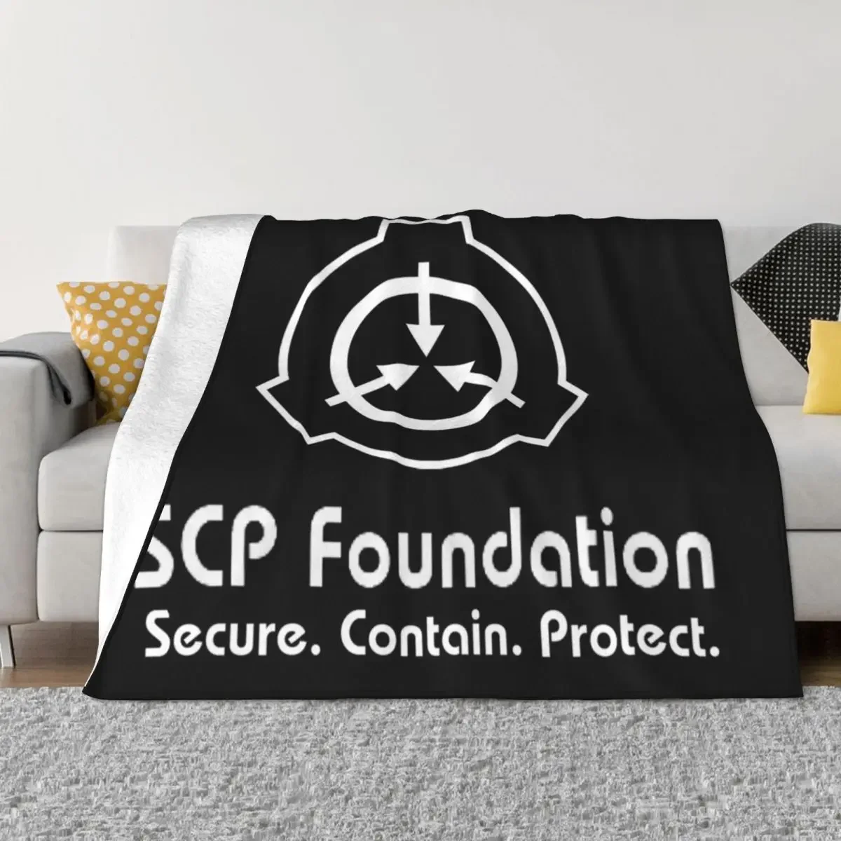 SCP Secure. Contain. Protect (Black) Throw Blanket Soft Plush Plaid Decorative Sofa Fluffy Softs Hair Blankets