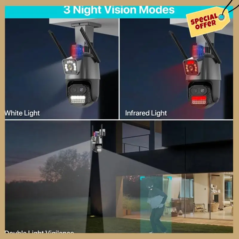 

Outdoor PTZ Camera 9MP 4K HD 8X Hybrid Zoom Triple Lens Dual Screen Wifi IP Camera Alarm CCTV Surveillance EU-Plug Easy Install