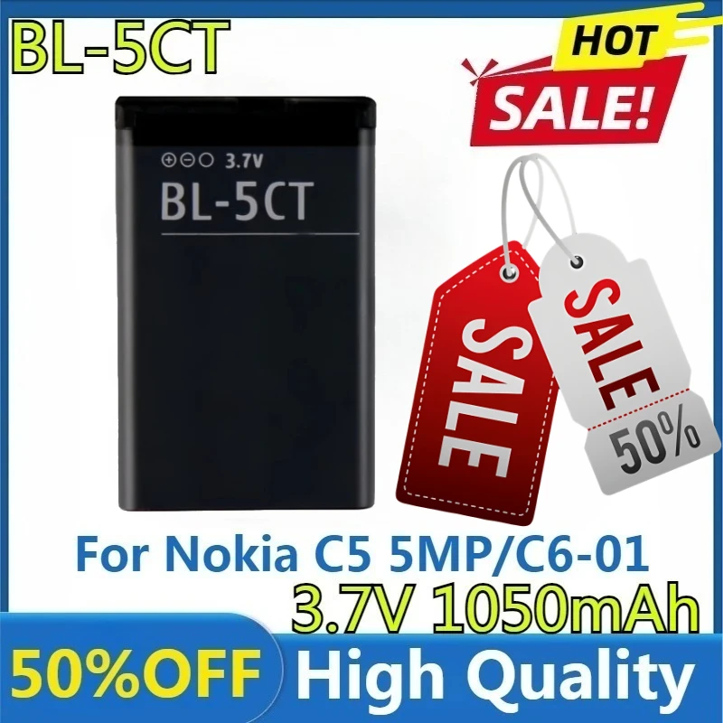 

For Nokia 5220XM Battery 6730 C5-00 C6-01 C3-01 6303C 5220 6730c C5 6303i High Quality Replaceable 1050mAh BL-5CT BL5CT Battery