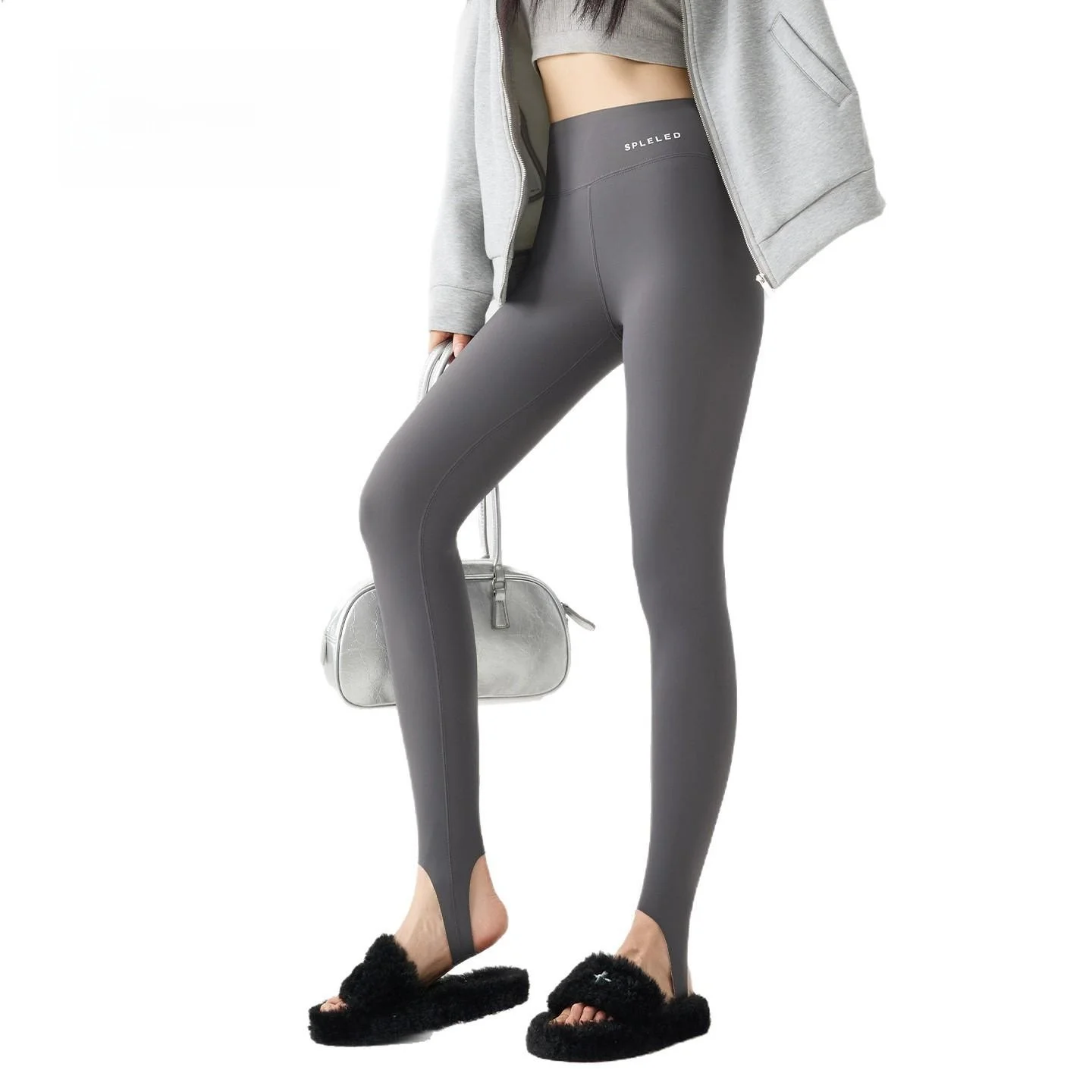 Calças de yoga femininas de cintura alta com forro de fce, calças quentes de inverno com pés, controle de barriga, levantamento de bunda, elásticas, calças de traço de cicatriz