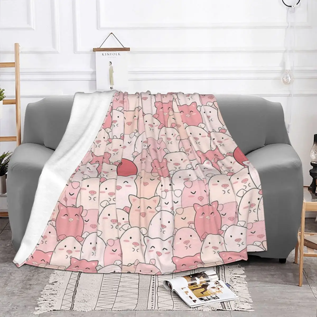 Cute Pigs Lineup-1 Blanket Pig Velvet Spring Autumn Multifunction Super Warm Throw Blankets For home Rug Piece