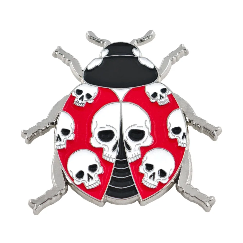 Gothik-Marienkäfer-Schädel-Brosche Rotes Insekten-Metall-Abzeichen Punk-Skelett-Emaille-Pin Gothic-Schmuck Halloween-Geschenk – Detail 1