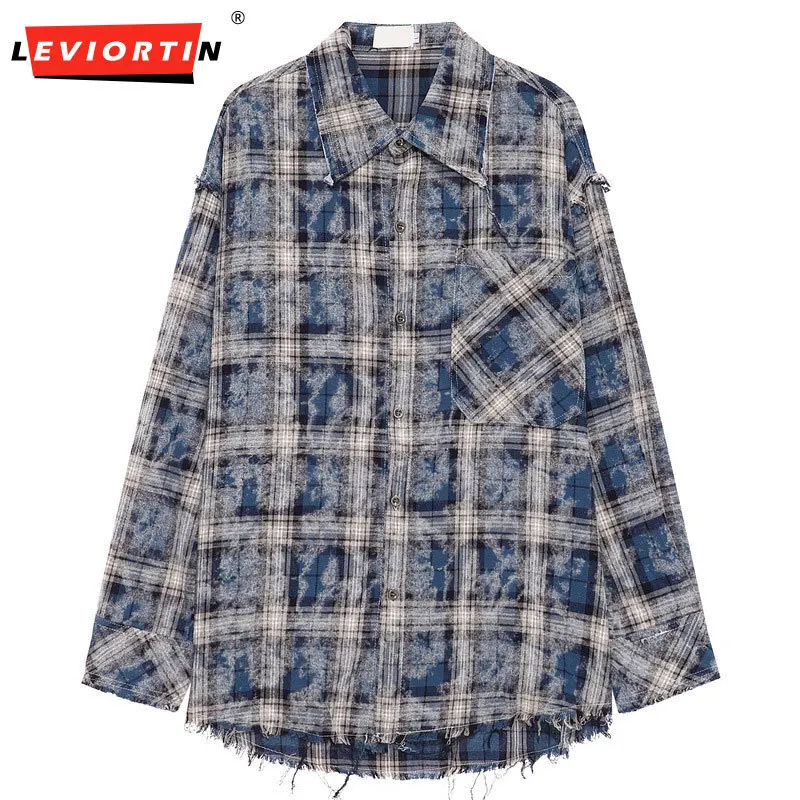 

2025 Spring and Autumn American Retro Casual Loose Plaid Shirt with a Design Sense, Matted High Street Long Sleeve Shirt