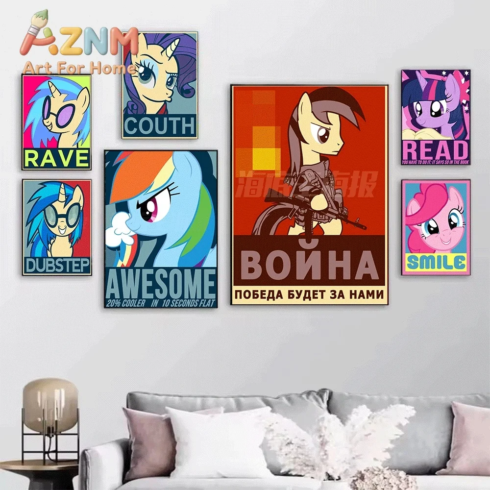 My Little Pony Retro Vintage Propaganda Style Canvas Painting Frameless Wall Art Print Poster Home Bedroom Living Room Cartoon