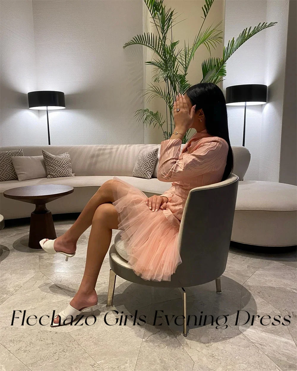 Flechazo Embroidery Satin Short Evening Dresses Simple High Collar A-line Formal Occasion Gown 2024 vestidos de graduación