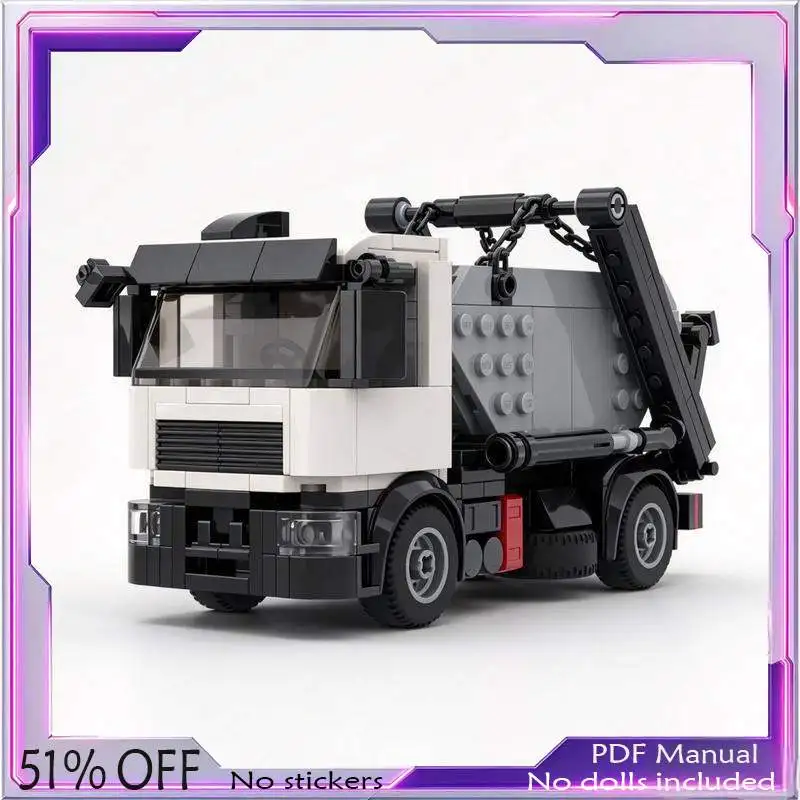314PCS White Grey Skip Loader Container Truck Heavy Duty Model Custom Building Blocks DIY Assembly Toy Creative Gift For Boys