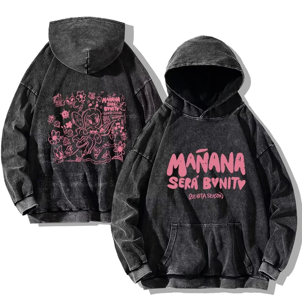 Karol g Vintage gewaschen Hoodie Karol g Manana Sera Bonito Hip Hop Streetwear Baumwolle Sweatshirts Harajuku lässig Kapuzen pullover