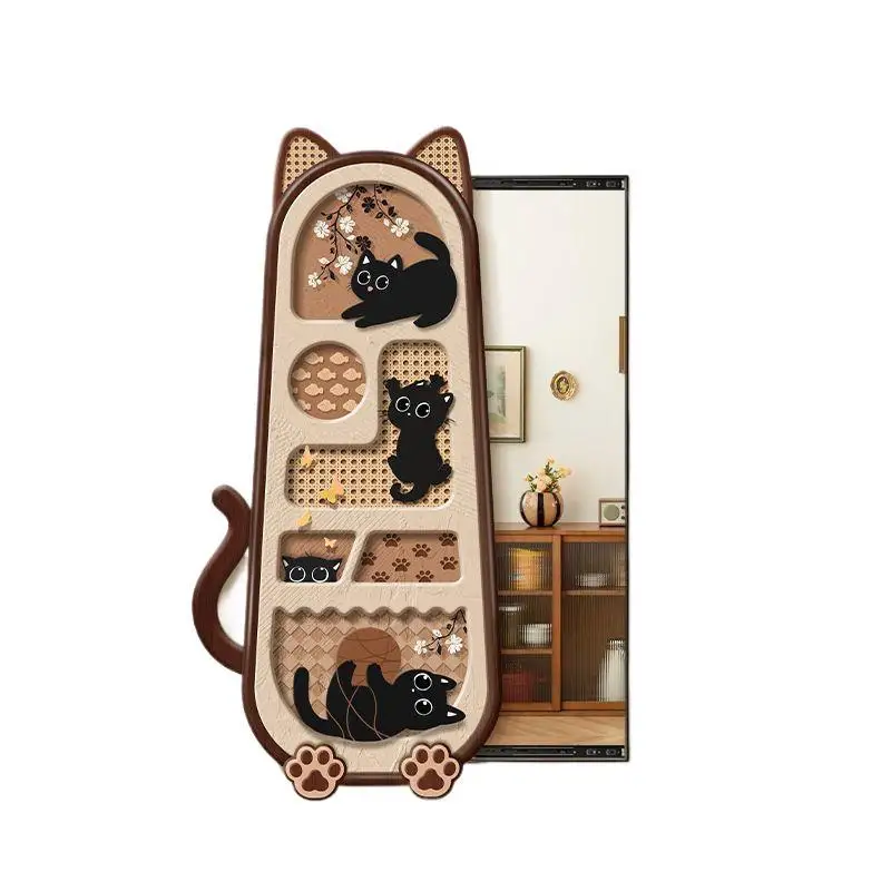 

French retro entrance decorative painting cartoon cat antique full-length hidden push-pull full-length mirror