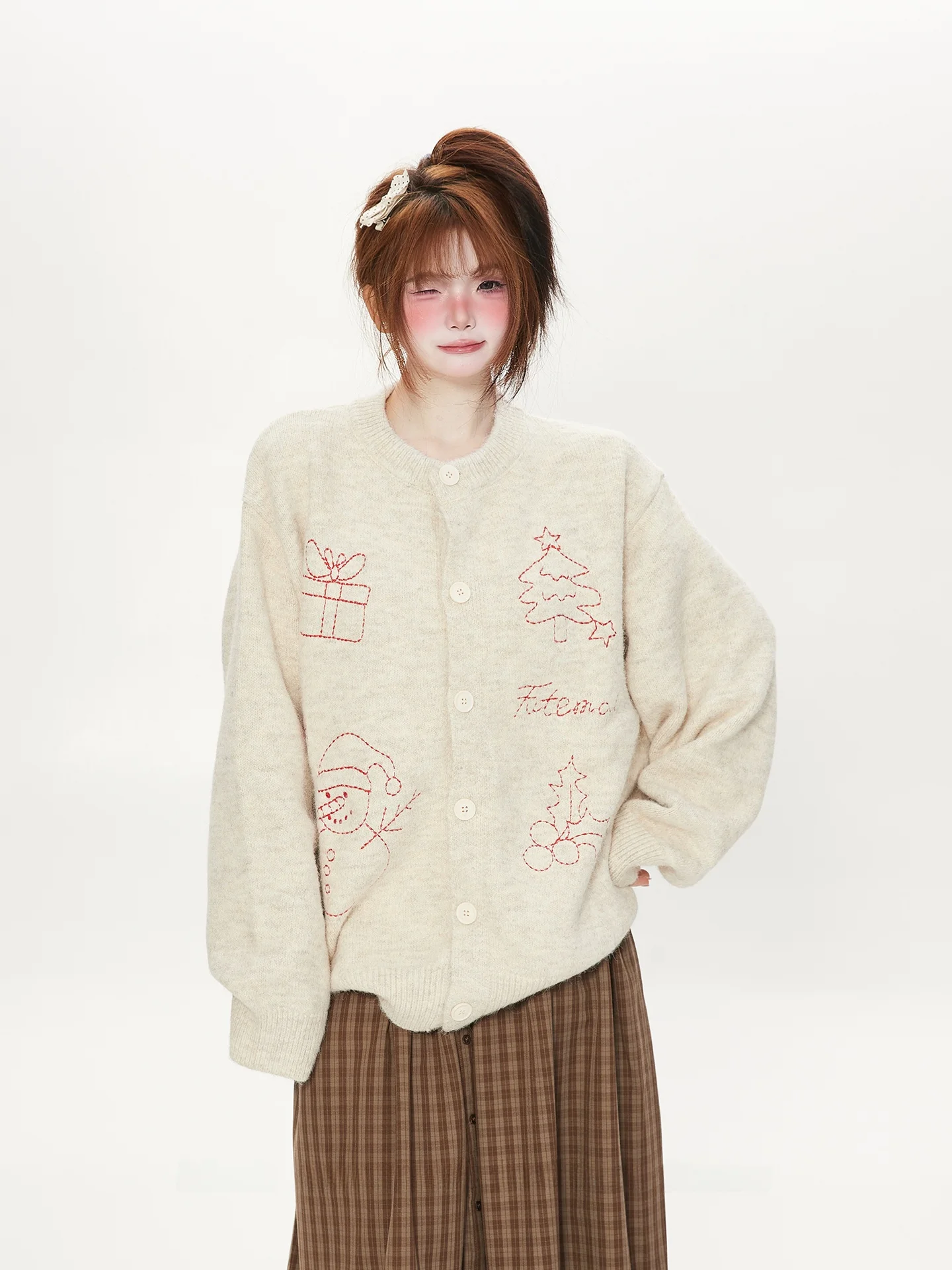 

Свободный вязаный кардиган с круглым вырезом для женщин, осенне-зимний, в корейском стиле, универсальный, уютный, для пар, шерстяной вязаный свитер