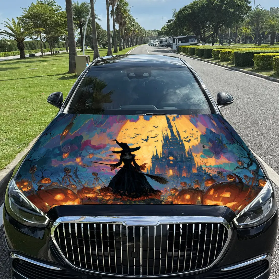 

Виниловая пленка для автомобиля Magic Halloween Witch, водонепроницаемая наклейка на капот автомобиля из ПВХ, самоклеящиеся устойчивые к царапинам наклейки для крышки двигателя