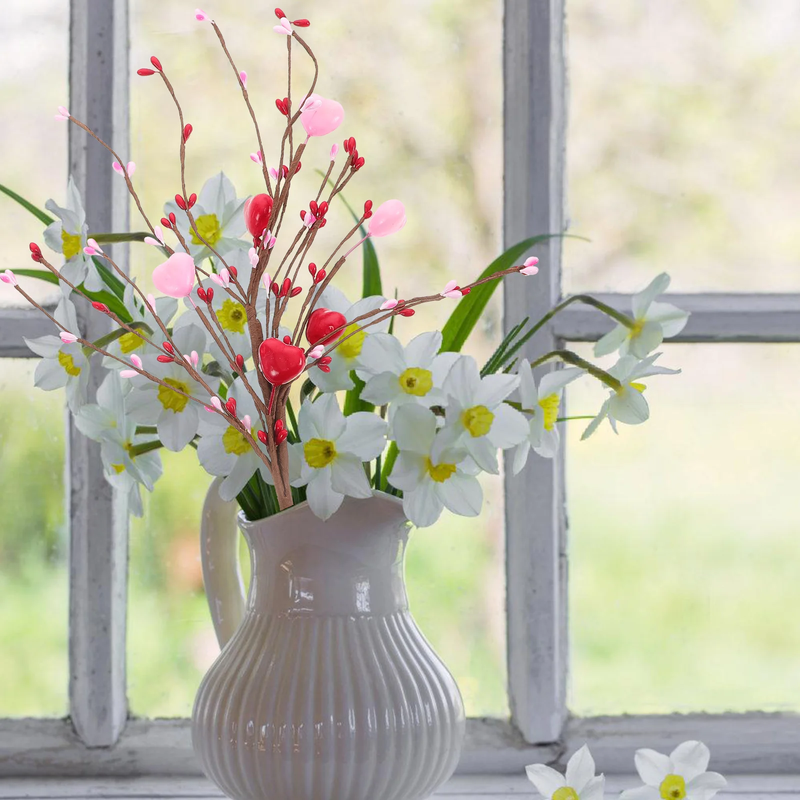 

Love Cuttings Valentine Floral Picks Berry Stem Branch Heart Shaped Simulation Fake 's Day Decor Branches with Decors
