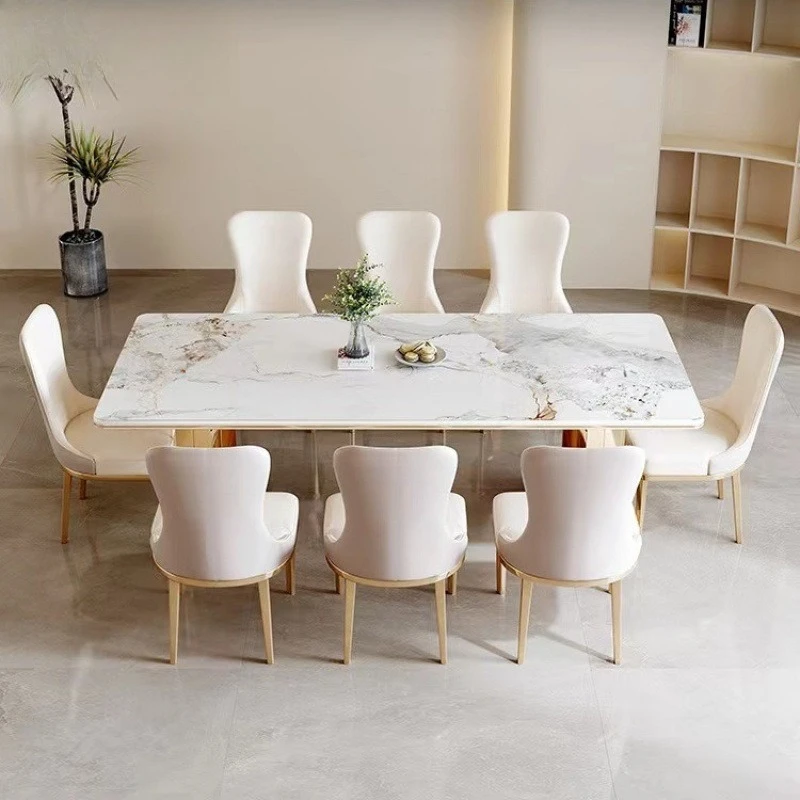 Small apartment rectangular marble household dining table glossy rock slab dining table and chair combination