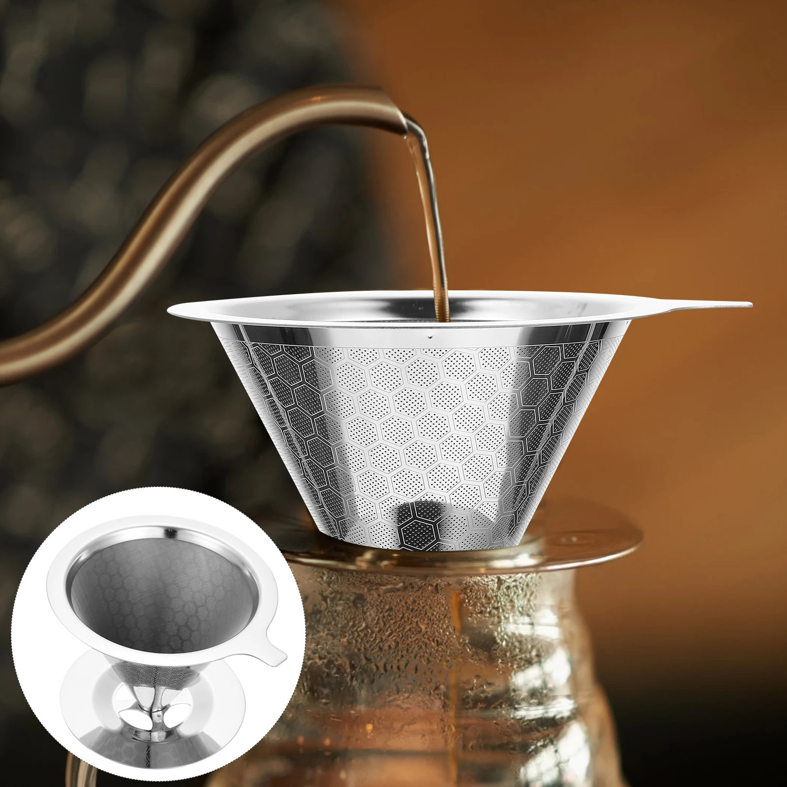 

Stainless Steel Filter Slow Drip Funnel Double Layer Dripper Metal Coffee Filter For Manual Brewing Lightweight Easy