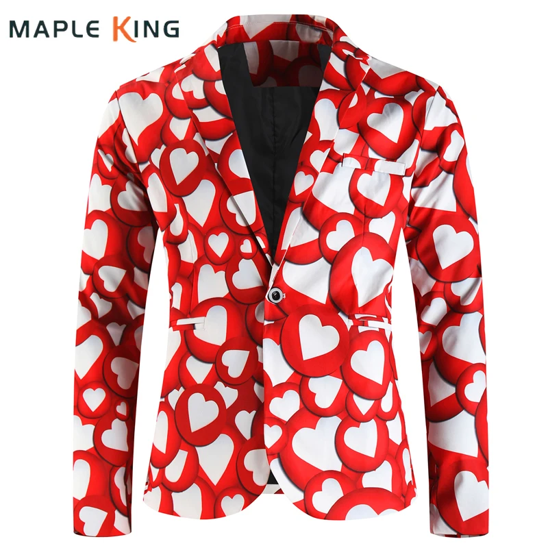 

Man Blazer Masculino Valentines Day Outfit Dress Jacket 2026 Fashion Love Pattern Print Holiday Banquet Party Dress Mens Suits