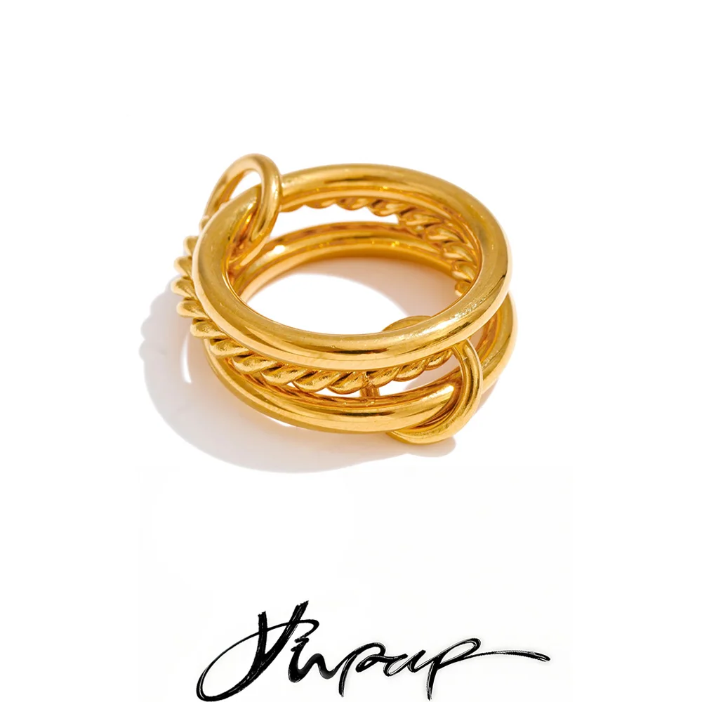 Yhpup Größe 678 Edelstahl 3-lagiger Finger-Stapelring 2025 für Damen, modisch, Metall, beliebt, attraktiver Charm-Schmuck, Geschenk