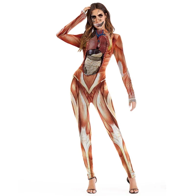 SN60 Woman Human Body Structure Tissue Jumpsuit Human Torso Anatomy Appliance Halloween Party Fancy Swimsuit Zentai Suit1&2