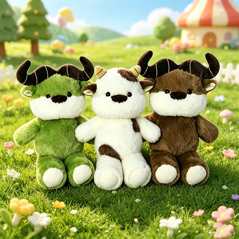 

40CM Soft Simulation Cartoon Grassland Cattle Buffalo Plush Toys Cute Cow Animal Plushie Pillow Accompany Doll Kid Birthday Gift