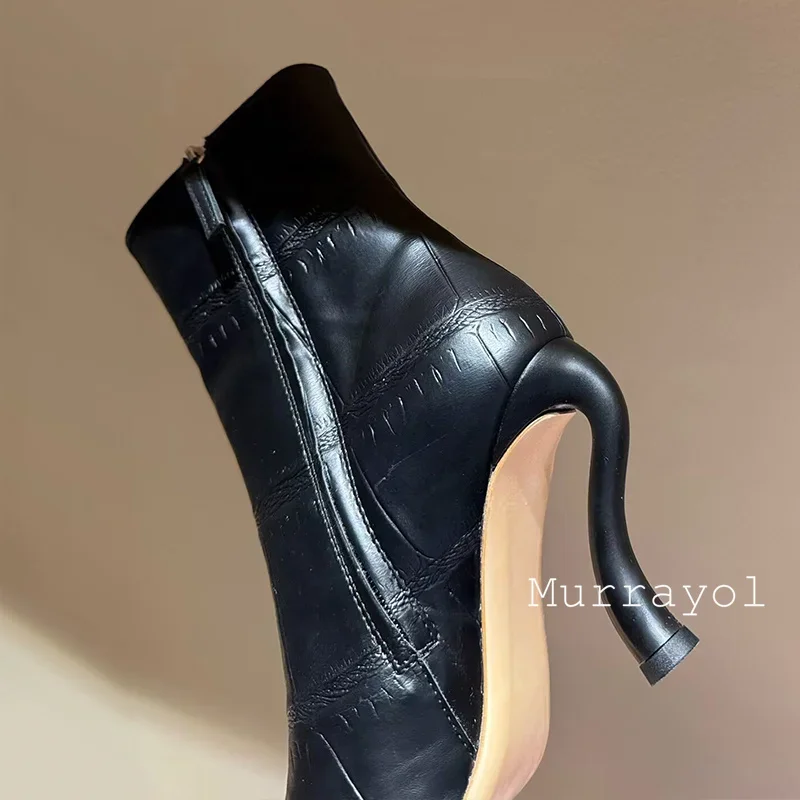 ใหม่ของแท้หนังแปลกรองเท้าส้นสูงรองเท้าสั้นผู้หญิง Pointed Toe โลหะตกแต่งด้านข้างซิปข้อเท้า Botas ฤดูใบไม้ผลิฤดูใบไม้ร่วงโมเดิร์นรองเท้า