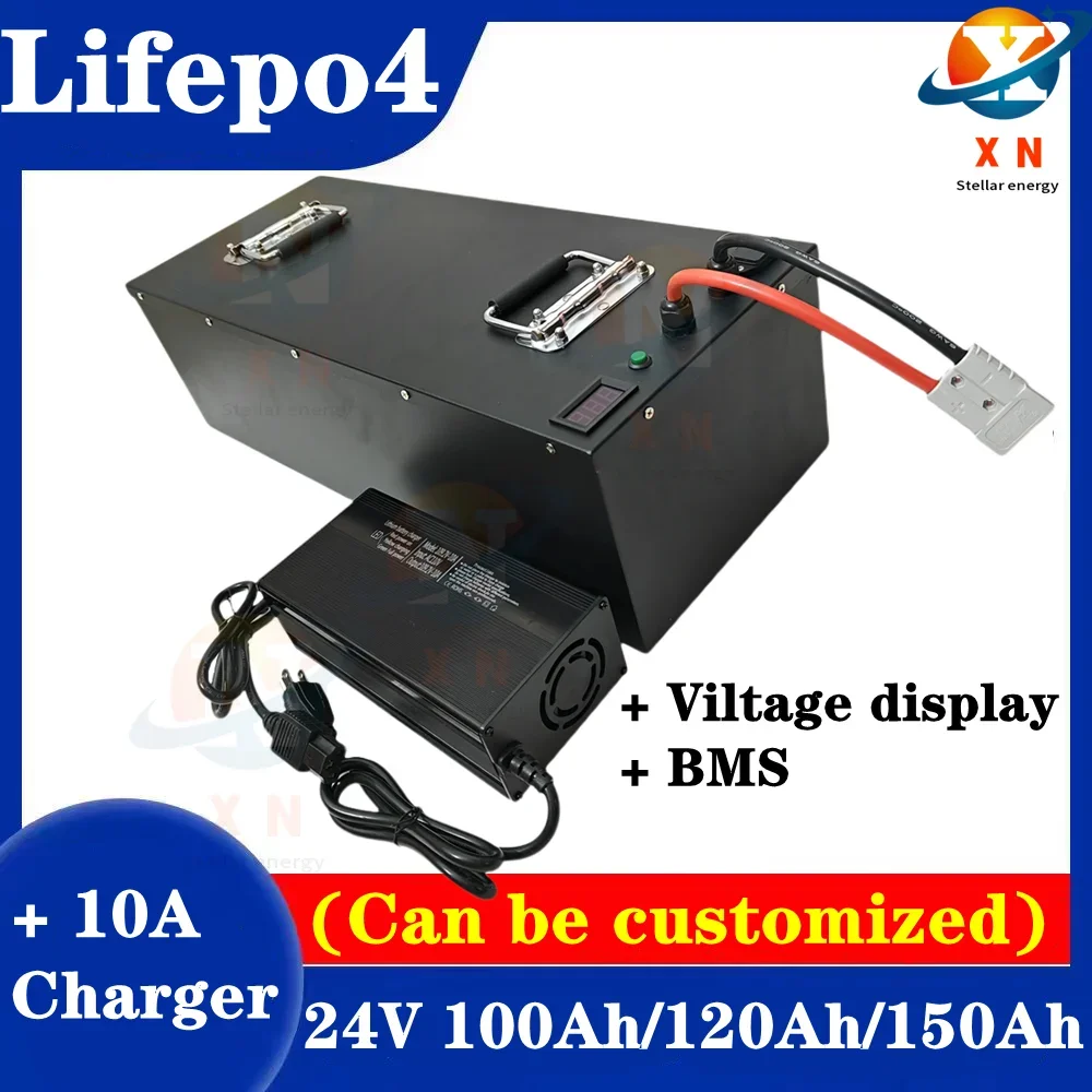 

Lifepo4 24v 100ah 120ah 150ah battery with 100A 150A BMS for electric fishing boat solar panel 24V 2000W inverter +10A Charger.