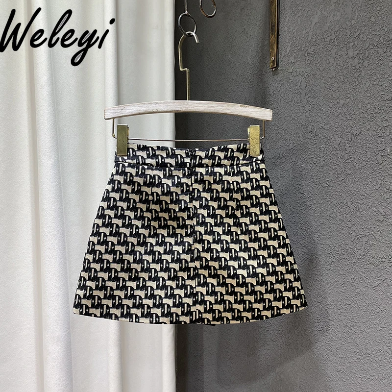 Jacquard Fabric Mini Skirt Women's Summer New Short Plaid Skirt Elegant High Waist Thin Split Culottes A-line Skirts for Women