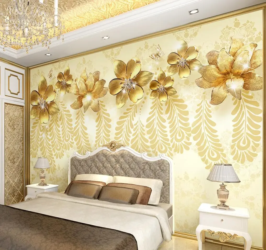custom Crystal jewelry leaf wallpapers for Living Room Sofa Background photo Wall paper sticker Murals home decoration Stickers