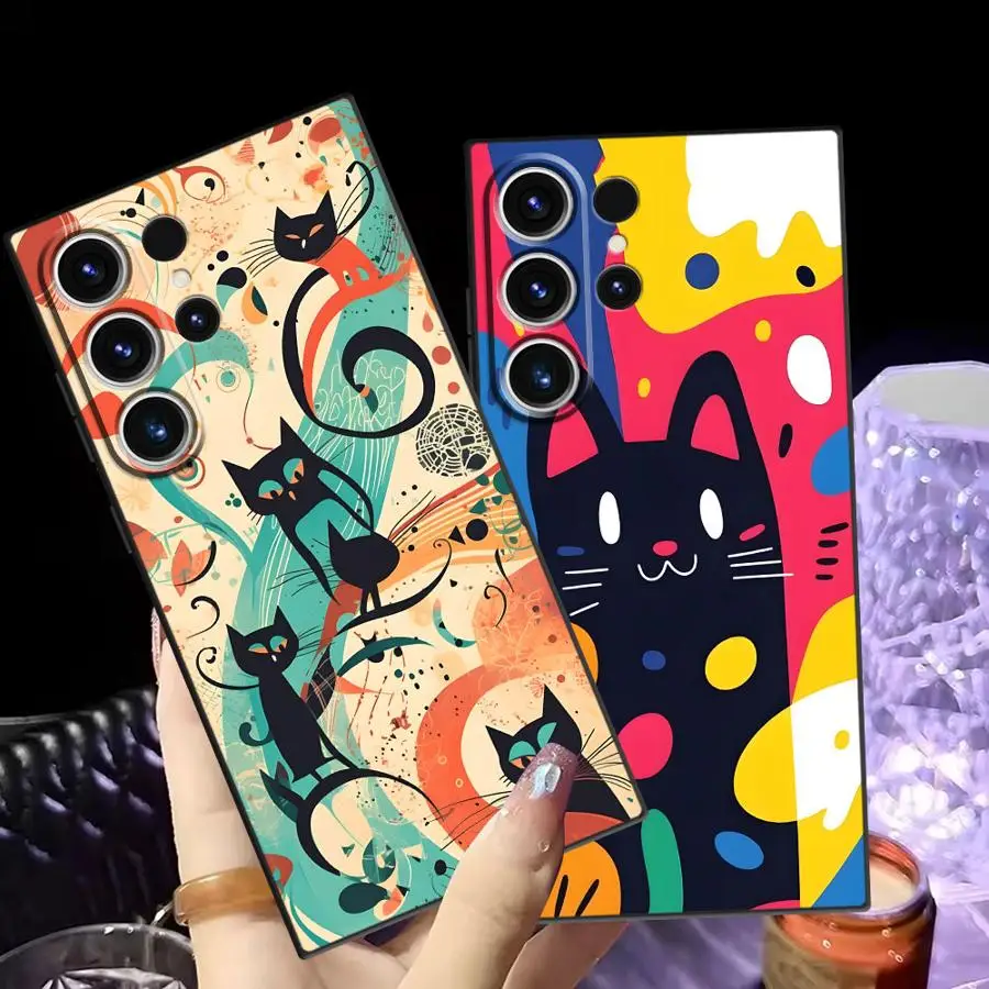 Case for Samsung Galaxy S20 S22 S24 Plus S24+ S25 Ultra S23 FE S21 S25+ S9 Soft Back Phone Cover Cartoon Cute Cat