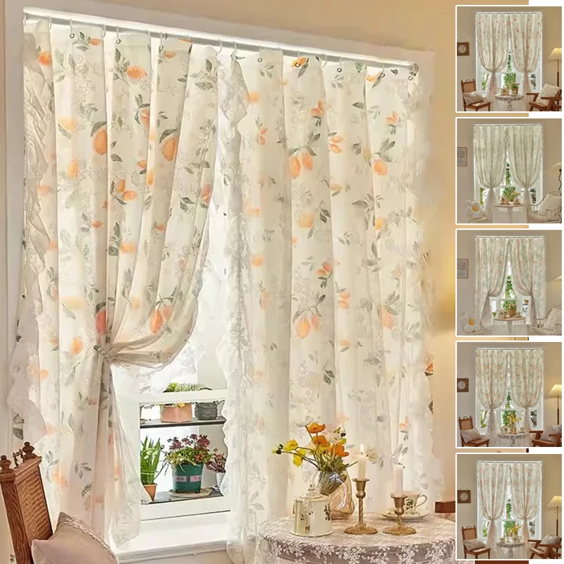 

Floral Print Lace Sheer Curtain for Living Room Decoration Window Curtains for Kitchen Modern Tulle Voile Organza Curtains 레이스커튼