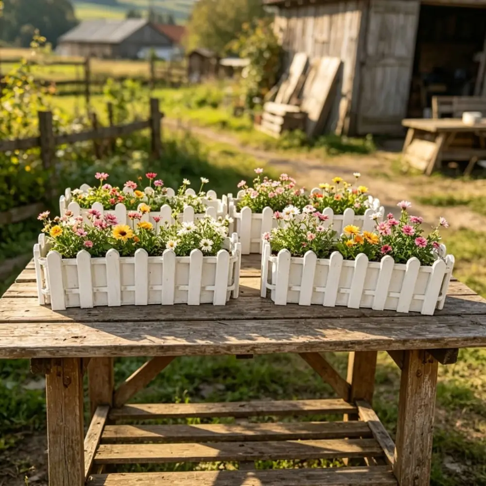 Small Fence Flowerpot Rustic Style Garden Decoration Flower Arrangement Greenery Container Planter Box Balcony Decor
