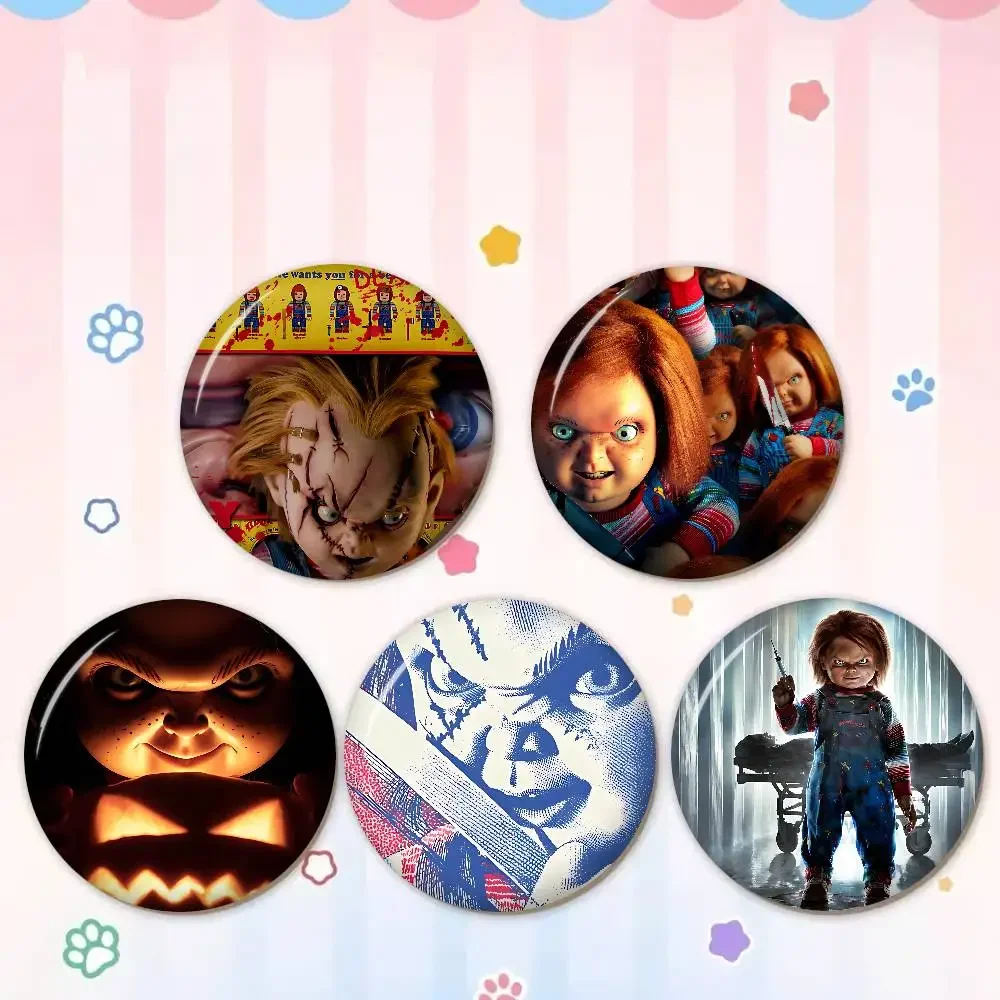 Classic Chucky Horror Movie 58mm Cute Series Pins Badge Interesting Cartoon Animals Brooches Backpack Clothes Gift Accessory