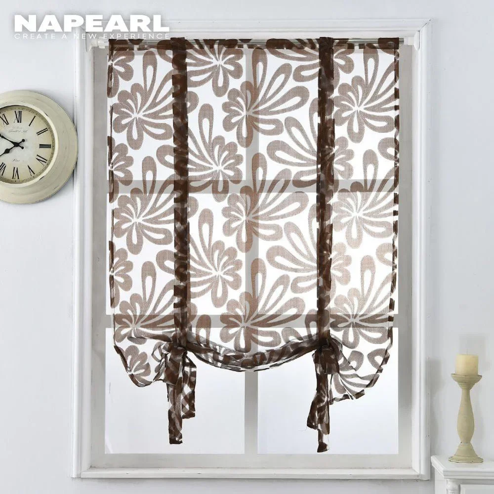 Curto Floral Jacquard Cortinas para Cozinha, Branco Sheer Painel, Blue Tulle Tratamento Da Janela, Home Decor, cortinas romanas