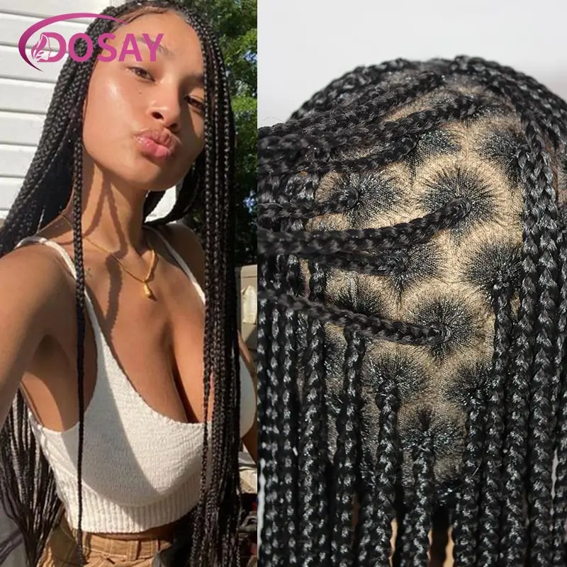 

Dosay 36" Full Lace Front Box Braided Synthetic Wigs Knotless Cornrow Braids Black Lace Frontal Wigs for Women Natural Hairline