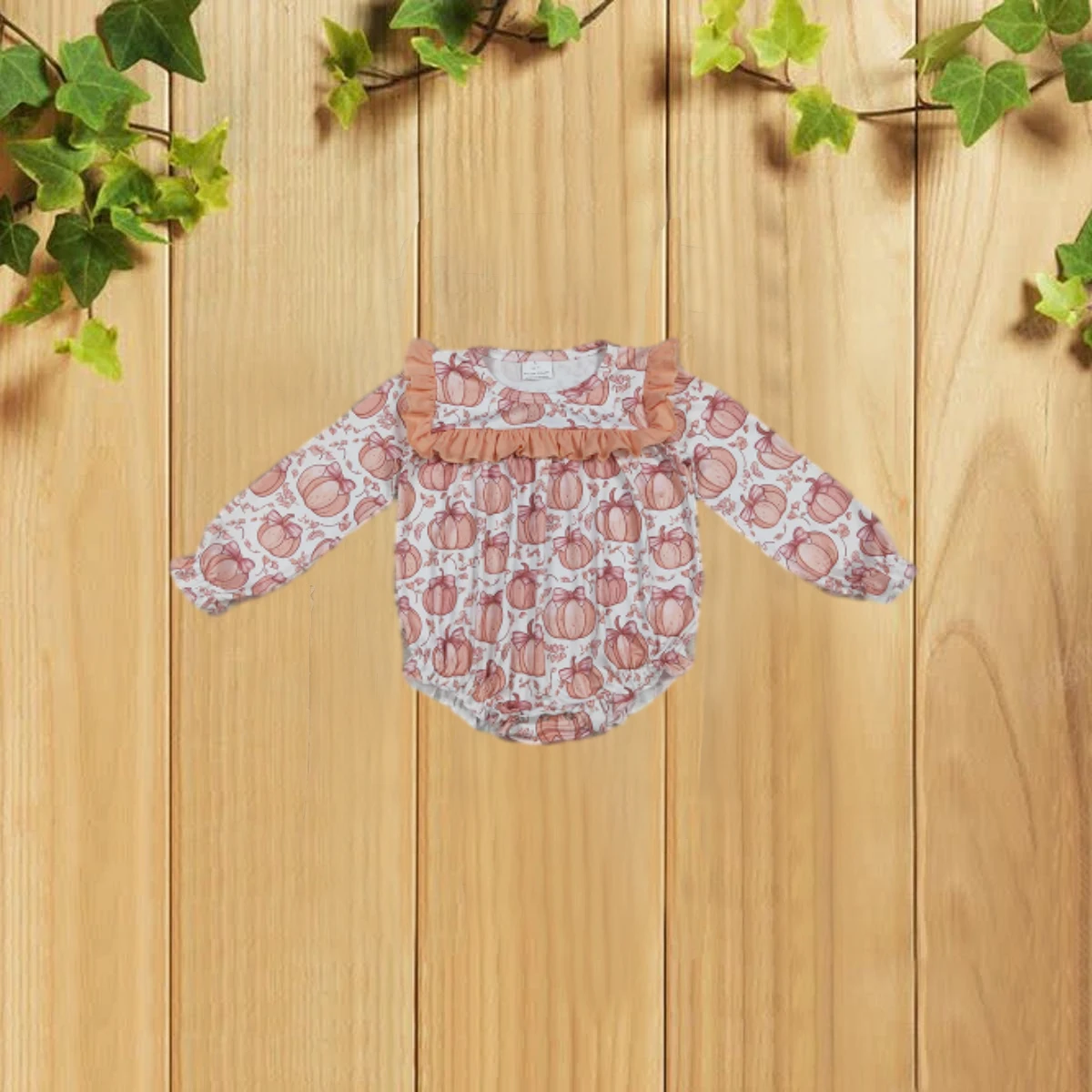 

8.14 Orange Pumpkin Bowtie Long Sleeve Baby Romper with Lace Beige Infant All-in-One Suitable for Newborns And Toddlers