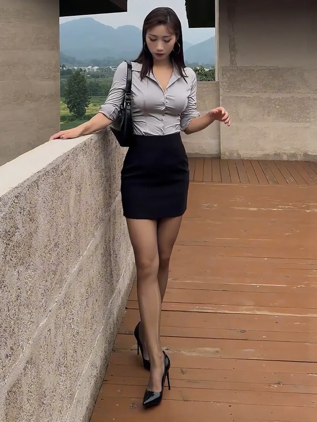 

Elegant Professional Commute Set High Waist Short Skirt Slim Fit Long Sleeve Shirt Pure Desire Elastic Workwear Fashion