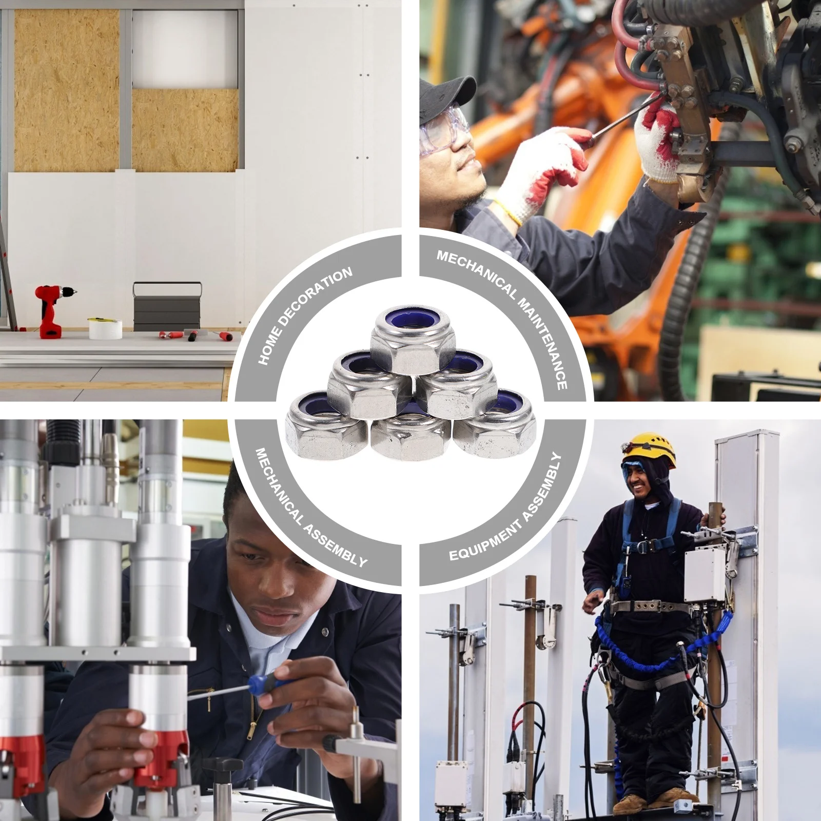 

20Pcs Lock Nut Hexagon Stainless Steel Nylon Insert Thread Locknut Durable Fastening Nut for Repairs Insert Locknut