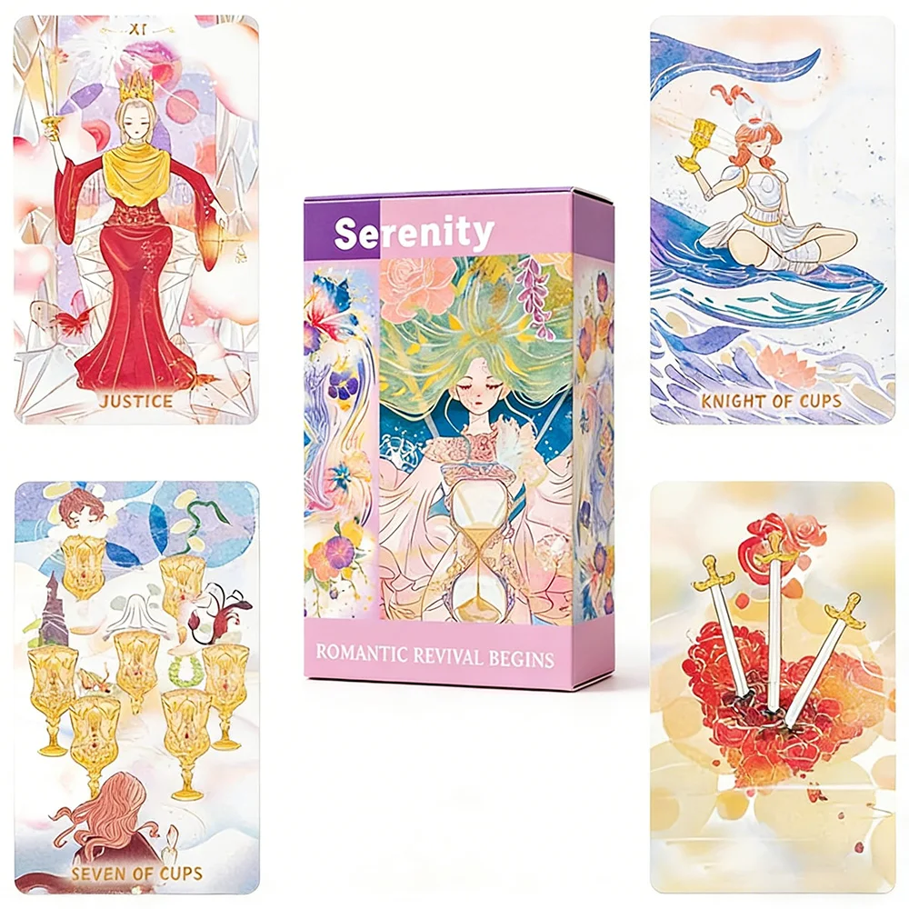 

78-Card Serene Tarot Deck, romantic watercolor style, suitable for divination, prophecy, witchcraft supplies, and party games