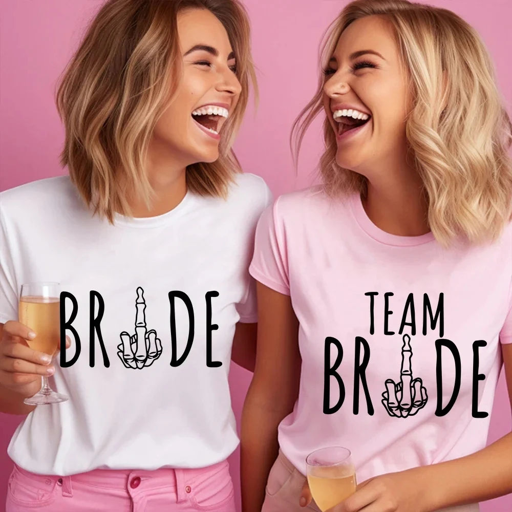 Middle Finger Team Bride T-shirt Woman Single Farewell Bachelorette Party Tees EVJF Blouses Bridal Wedding  Short Sleeve Tees