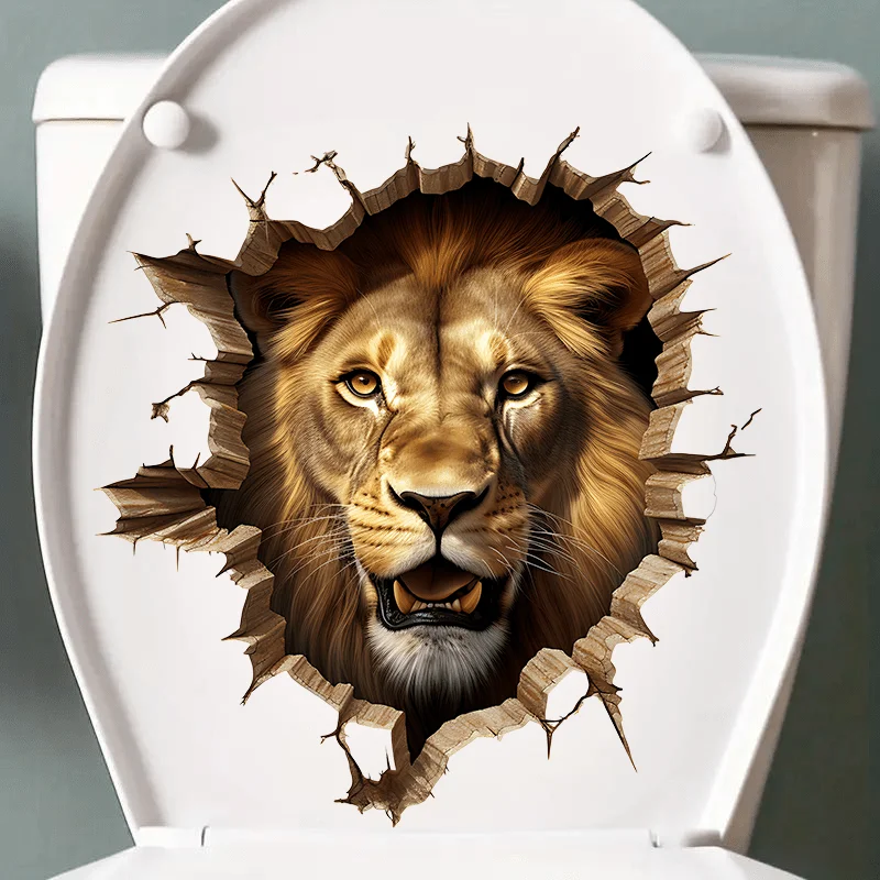 2D Flat 1Pc Lion Breaking through the Wall Pattern Design Wall Sticker, Self-Adhesive Semi-Transparent Pvc Wall Decoration for Home Decor, Suitable for Toilet Seats, Living Rooms, Bedrooms, Refrigerators, Bathrooms, Kitchens, Cabinet Doors, Windows, and Wall Decals, Cute and Attractive Stickers That Are Practical and Easy to Create a Cozy Space, Creative Holiday Gifts for Family and Friends