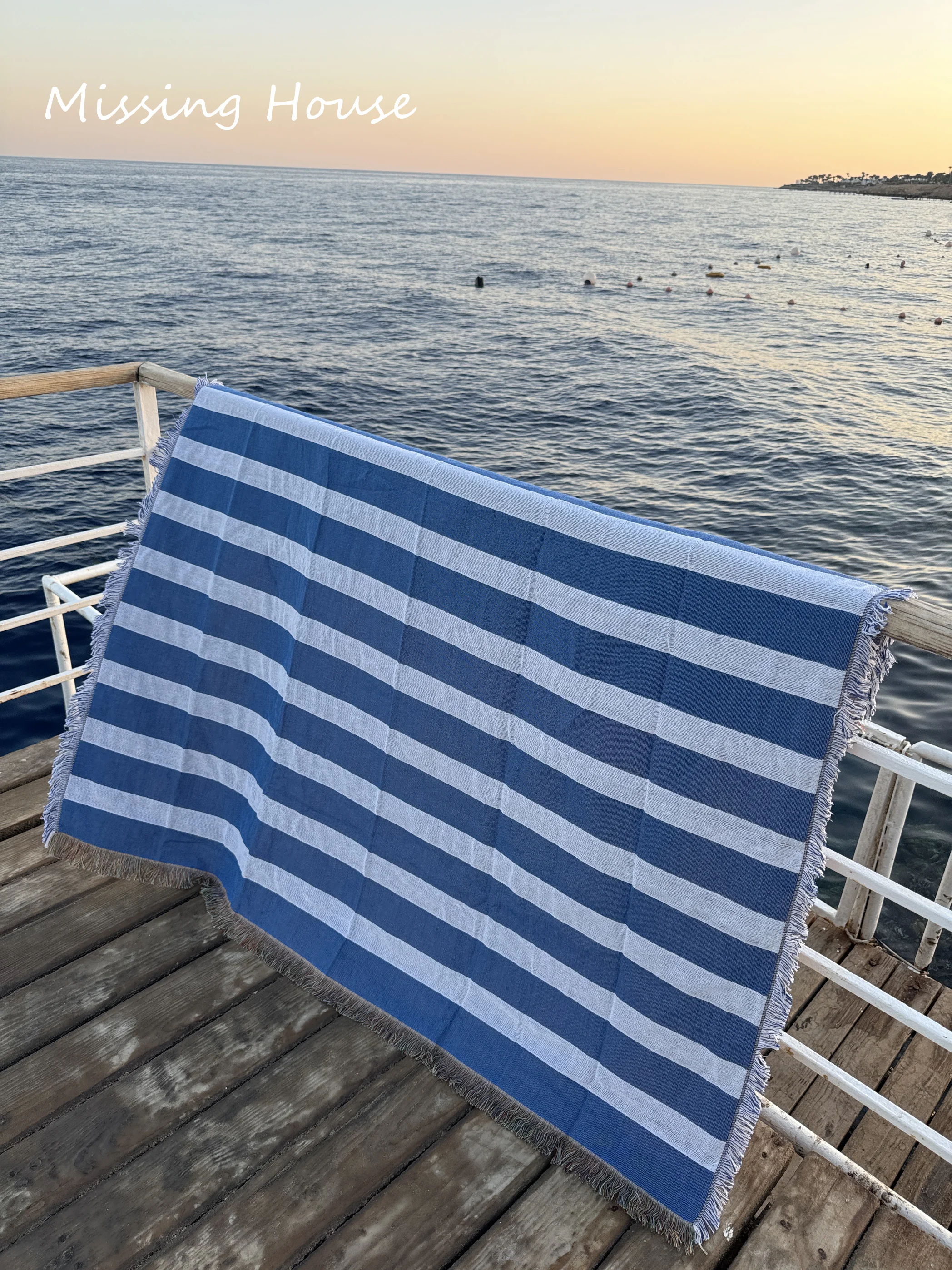 Romantic Striped Blue Navy Summer Beach Cotton Woven Blanket Tapestry Rug Home Decro Personalized Gift Sofa Cover Mat Rug