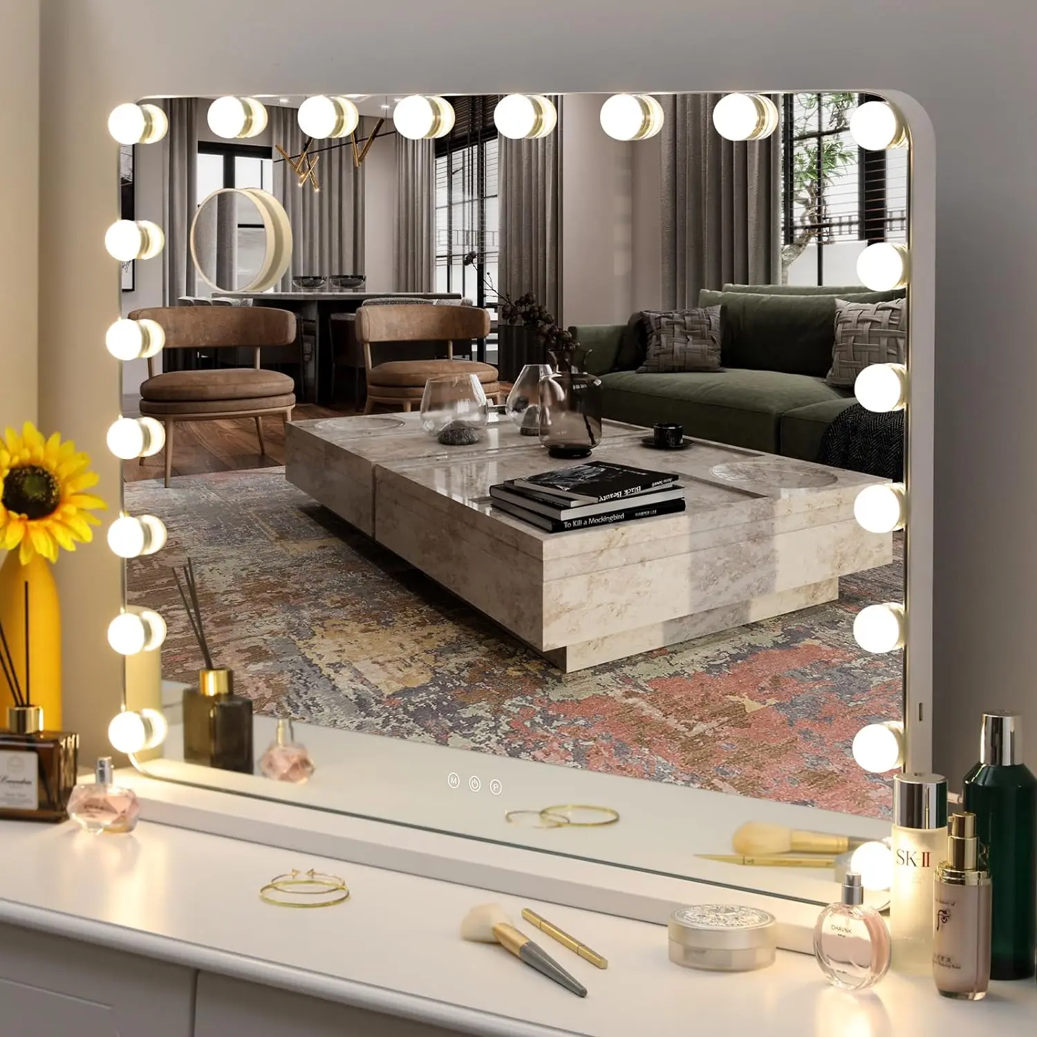 Vanity Mirror with Lights, Hollywood Lighted Makeup Mirror with 20 Dimmable LED Bulbs for Dressing Room & Bedroom, Metal Frame