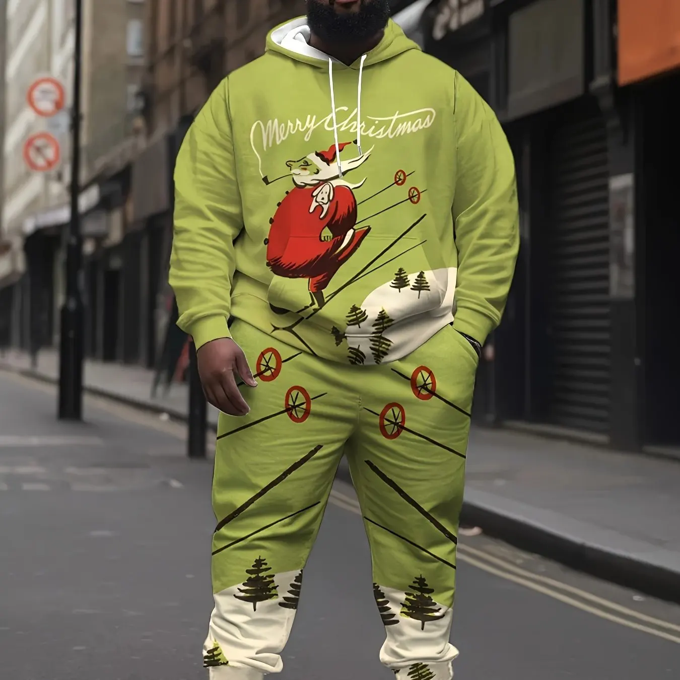 New Santa Claus 3D Printed Christmas Men's Hoodies Suit Outdoor Street Hip-Hop 2-piece Sets Oversized Harajuku Unisex Clothing