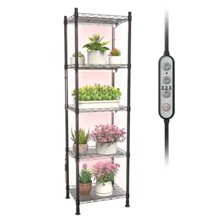 

Plant Stand with Grow Lights, 5-Tier metal Plant Shelf with 4-Pack 40W Full Spectrum Grow Light, Auto Timer Ladder Flower Pot S