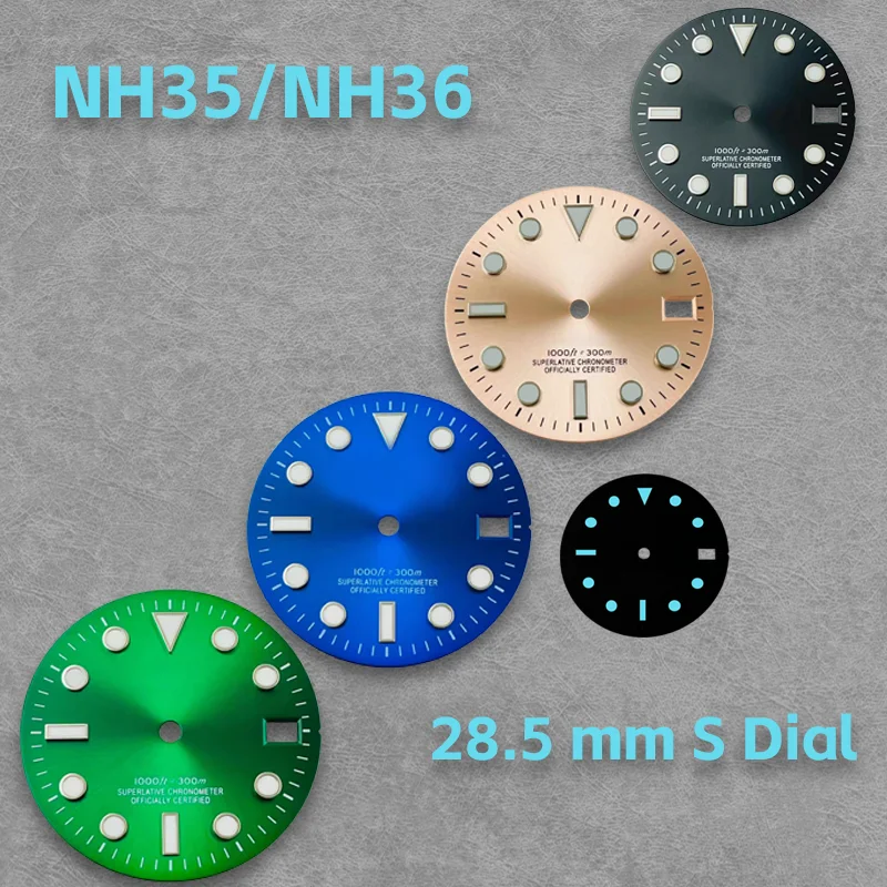 

NH35 dial 28.5mm blue-green Luminous S dial SUB sailor dial suitable for NH35/NH36 movement watch modification parts