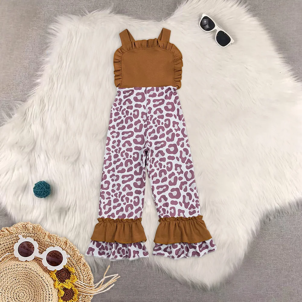 Celana Ruffle Tali Bunga Macan Tutul Bayi Perempuan Saudara Perempuan Jumpsuit Musim Panas Musim Semi