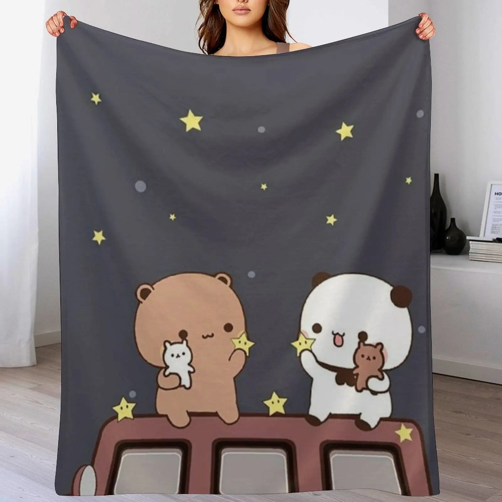 Bubu and Dudu Watching The Moon Together Throw Blanket Warm Cozy Throw Blanket for Living Room Couch
