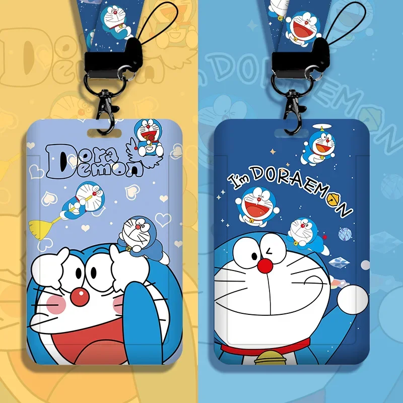 Anime Doraemon Card Holder Kawaii Card Covers Lanyard Student Campus Card Hanging ID Bus Meal Cards Holders Kids Birthday Gift