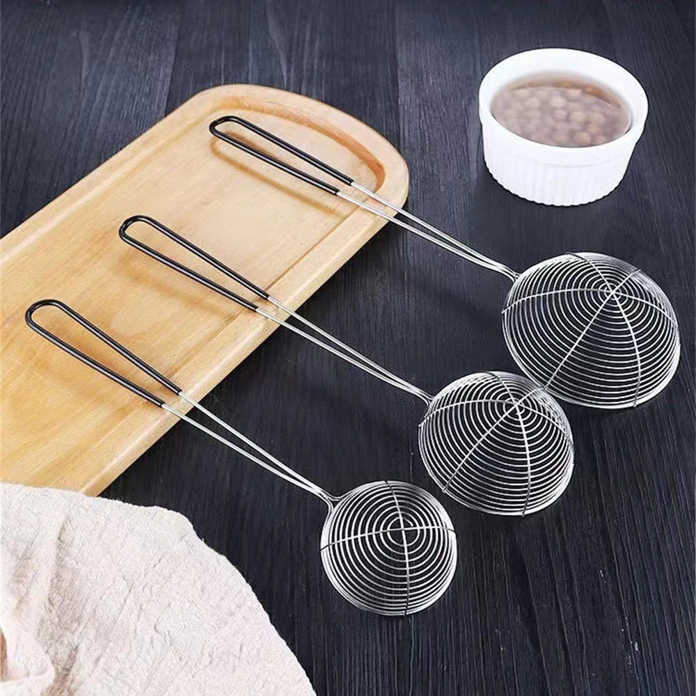 Red Handle Strainer Stainless Steel Bubble Tea Colander Boba Milk Tea Spoon Pearl Round Strainer Kitchen Gadgets