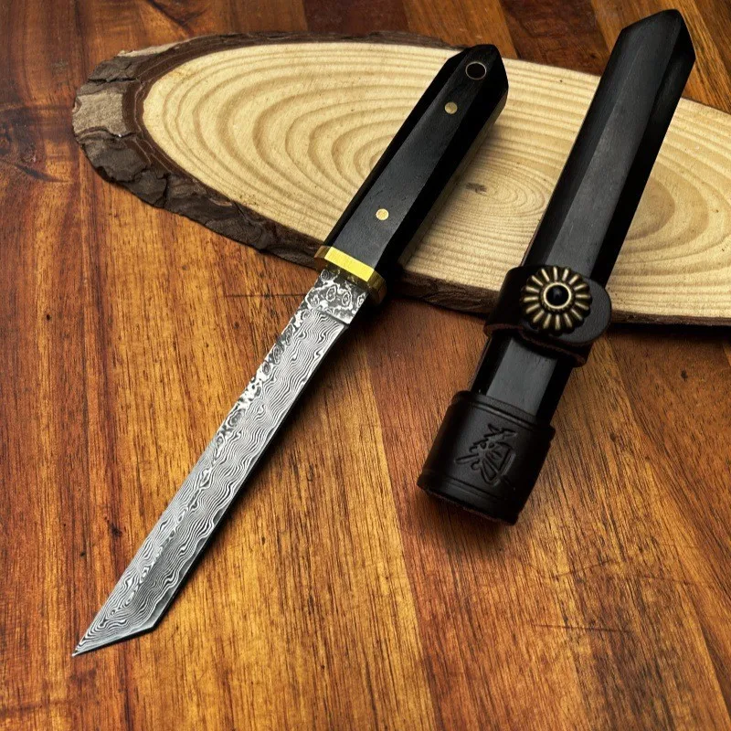 Imagem -02 - Damascus Steel Mini Pocket Knife Tanto Drop Point Blade Ebony Handle Outdoor Camping Edc Ferramentas de Sobrevivência Estilo Japonês Novo