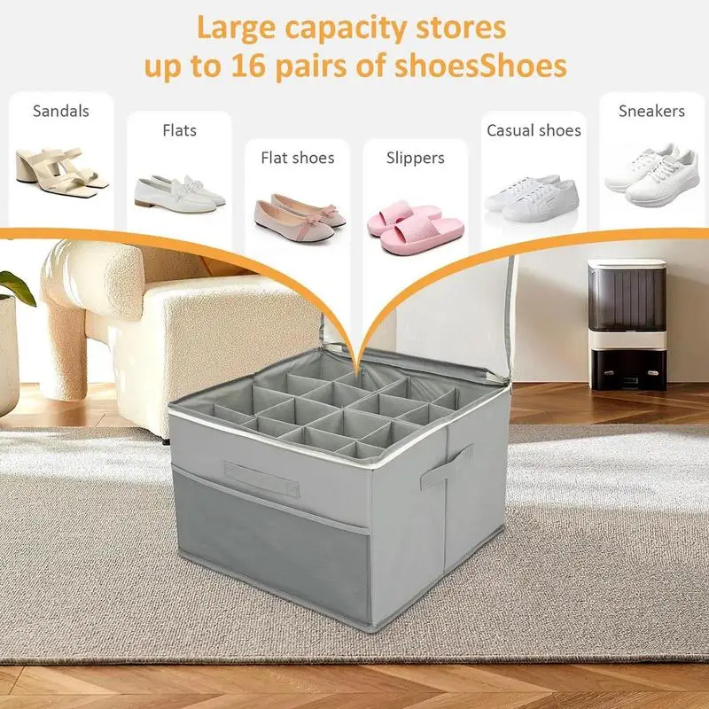 

Shoe Storage Bins With Clear Cover Adjustable Closet Shoe Cube Organizer Space-Saving Shoe Rack For Closet Laundry Room Bedroom