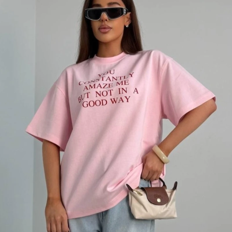 Chic Design Streetwear Pure Cotton Summer Top Y2K Aesthetic Oversized T-Shirt Funny Sarcastic Slogan Print Casual Streetwear Tee